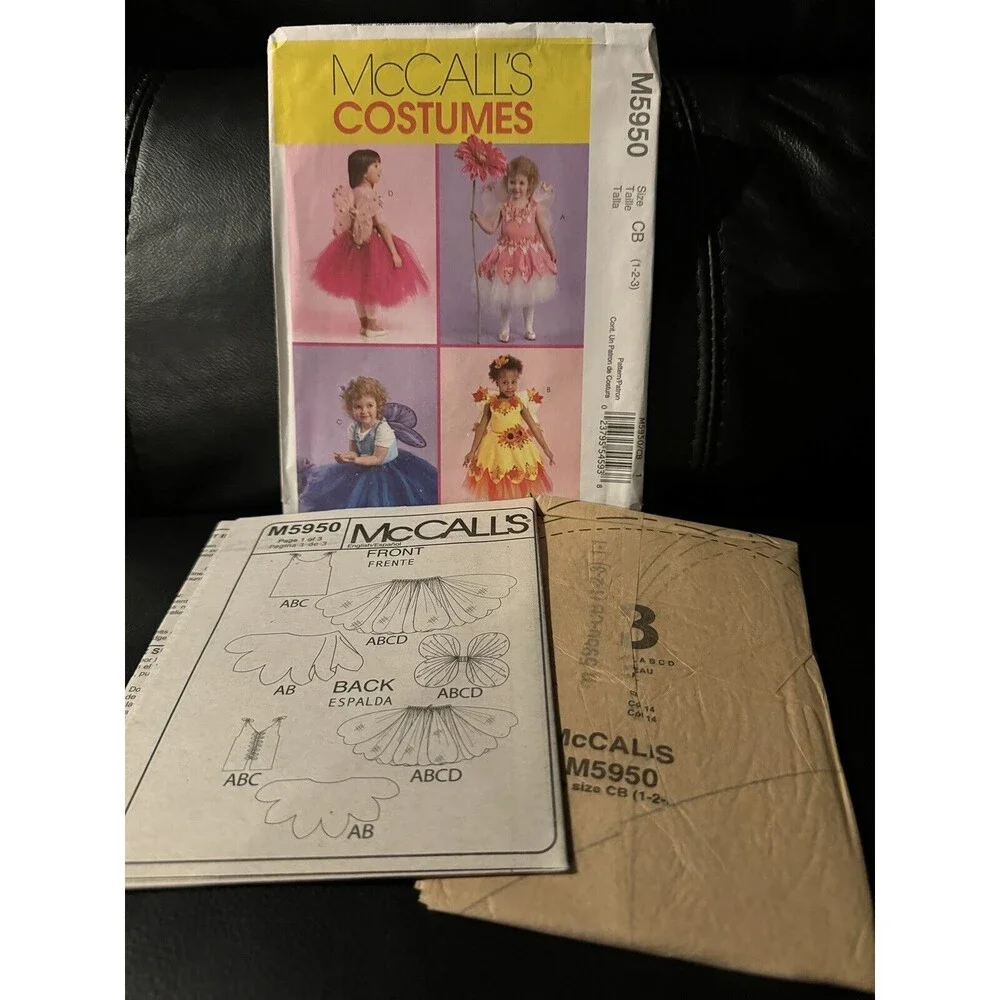 McCall's Costumes M5950 Sewing Pattern Crafts Size 1 2 3 Fairy Outfit Wings Tutu